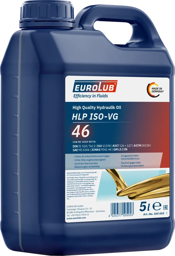 EUROLUB HLP ISO-VG 46 hydraulic oil, 5 litre canister